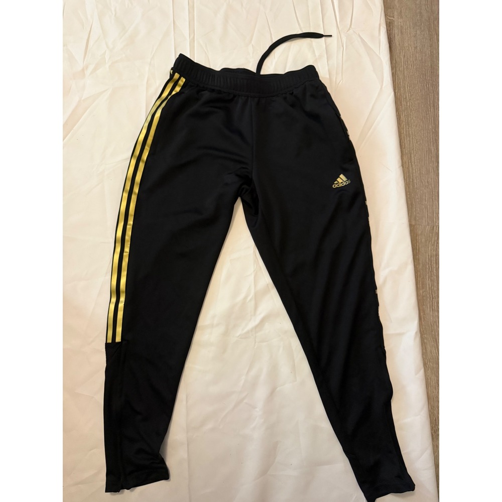 Adidas Aeroready Track Pants Black Gold Striped Logo Joggers Mens Small